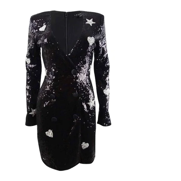 Laundry By Shelli Segal | Dresses | Laundry By Shelli Segal Womens Vneck Sequin  Tuxedo Dress 4 Black | Poshmark